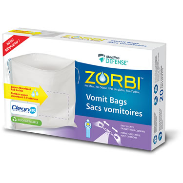 Bx/20 Zorbi Vomit Bags With Cleanis Technology.