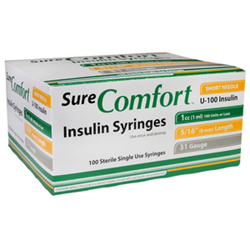 Sure Comfort Insulin Syringe, 31g, 5/16in (8mm), 1cc - BeHope