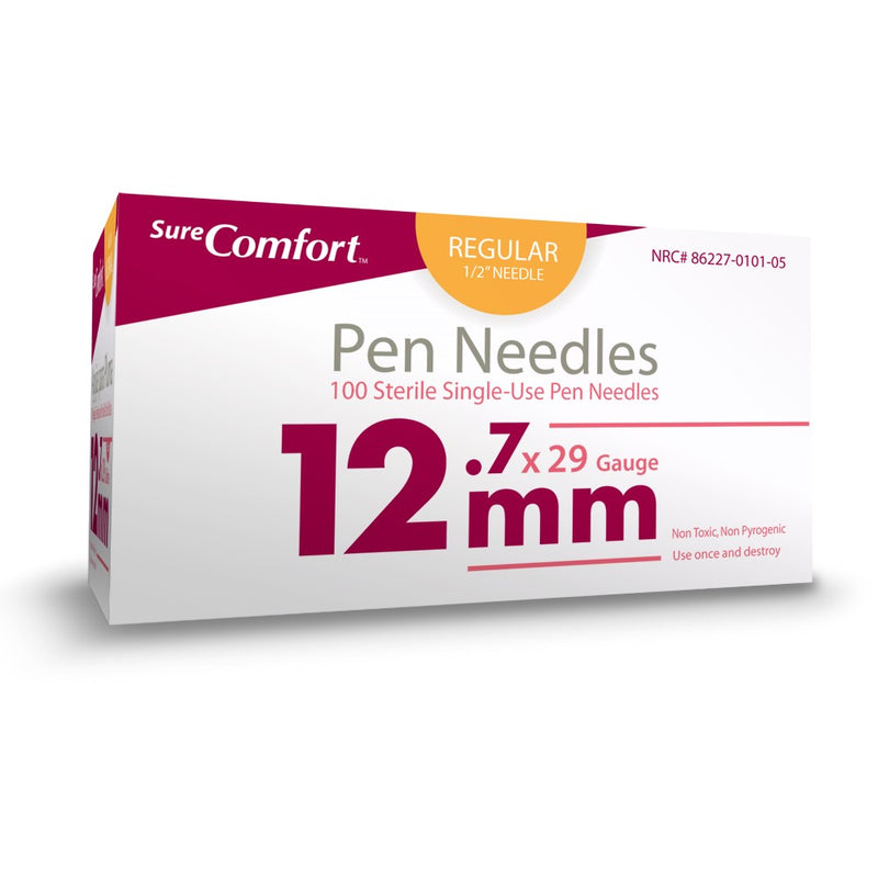 Sure Comfort Pen Needles, 29g, 1/2in (12mm) Regular - BeHope