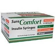 BX/100 SURE COMFORT INSULIN SYRINGE, 28G, 1/2IN (12MM), 1CC (UNIT BLISTER PACK) - BeHope