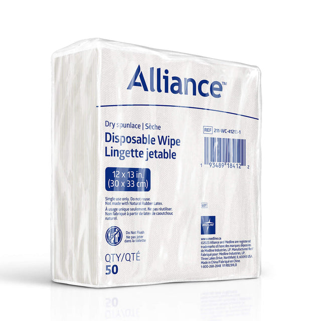 Alliance Dry Disposable Spunlace Personal Hygiene Wipes 12" X 13" 50wipes Per Package - BeHope