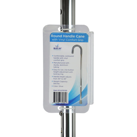 Cane  Round Handle  Blue Jay Silver with Vinyl Comfort Grip