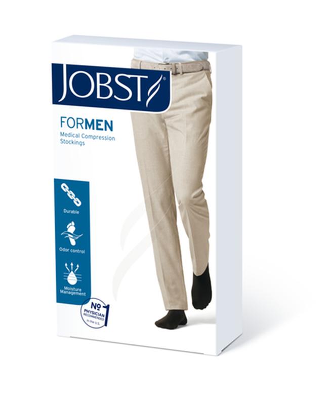 Jambières médicales Pr/1 Jobst, hommes, hauteur genou, côtelées, 15-20 mm Hg, Lg, noires, bout fermé