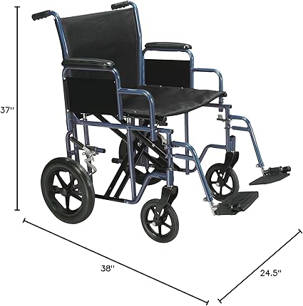 Bariatric Heavy Duty Transport Wheelchair with Swing Away Footrest