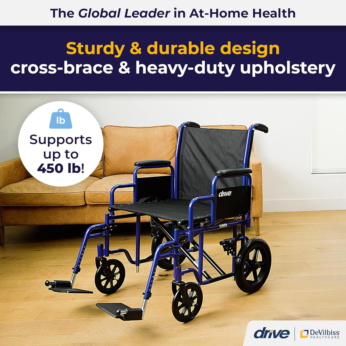 Bariatric Heavy Duty Transport Wheelchair with Swing Away Footrest