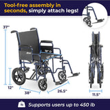 Bariatric Heavy Duty Transport Wheelchair with Swing Away Footrest