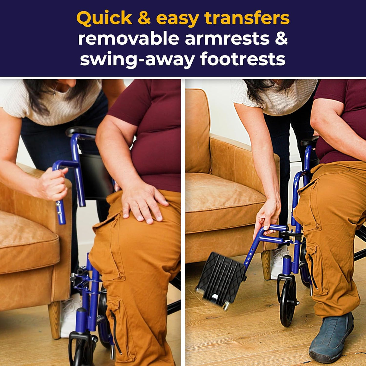 Bariatric Heavy Duty Transport Wheelchair with Swing Away Footrest