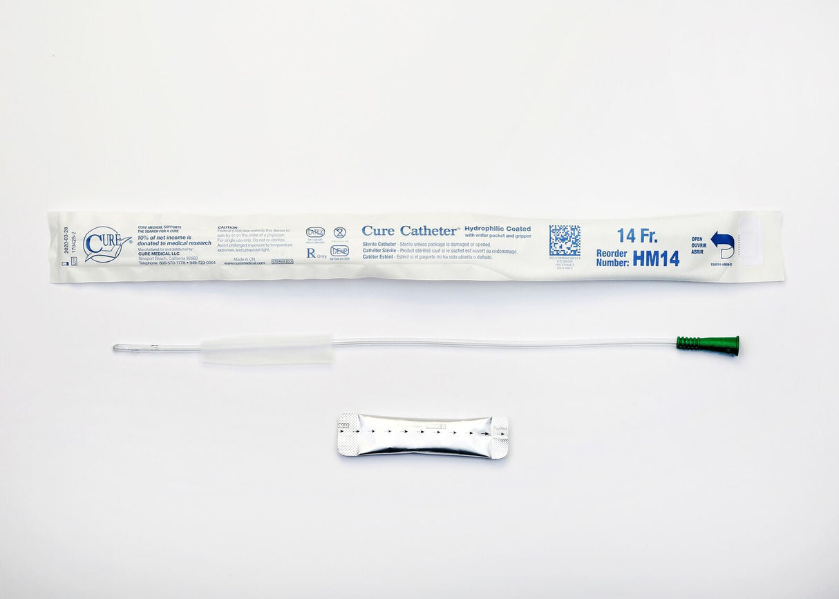 Bx/30 Cure Intermittent Male Cath 16",Straight Tip ,Hydrophilic 14Fr