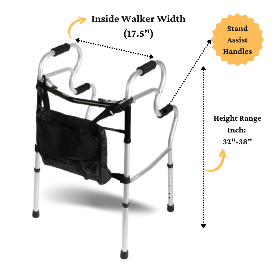 Medline 3-in-1 Stand Assist Walker with 2-Button Folding and Bag