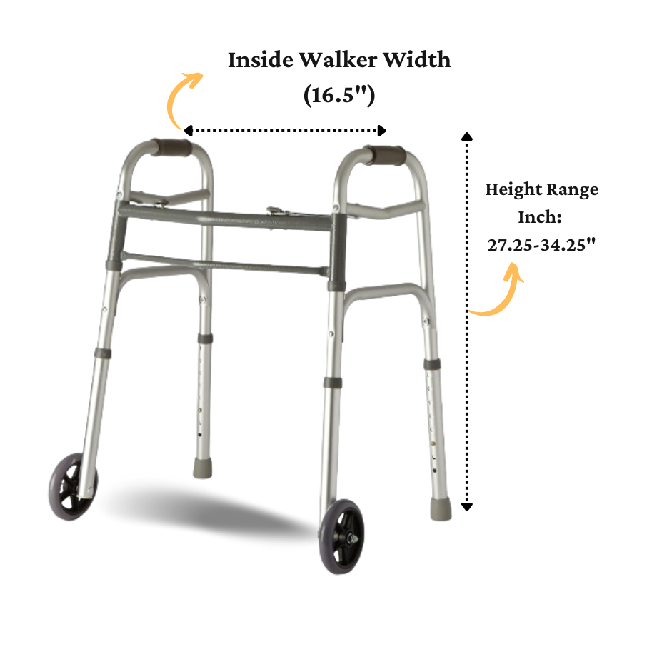Youth Two-Button Folding Walkers with 5" Wheels