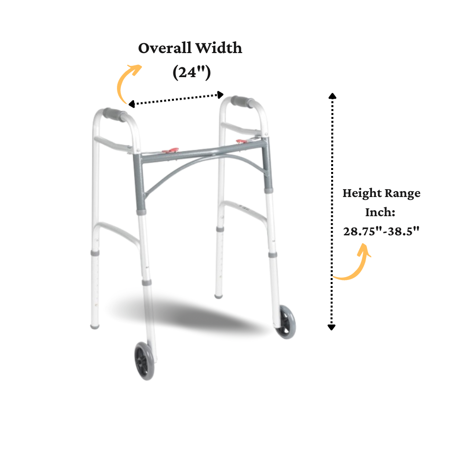 Andador plegable de lujo con dos botones y ruedas de 5"