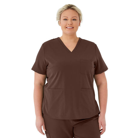 Lexington AVE Women's V-Neck Scrub Tops with 3 Pockets Chocolate