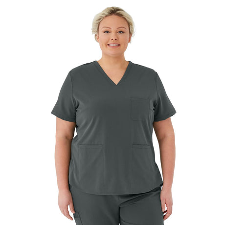 Lexington AVE Women's V-Neck Scrub Tops with 3 Pockets Charcoal