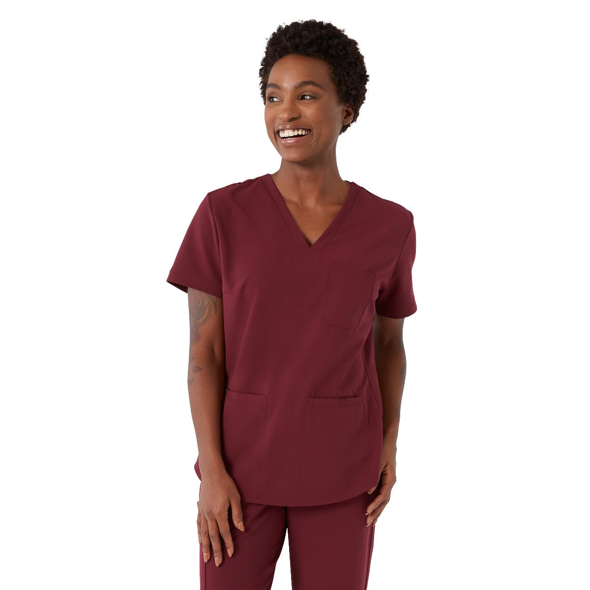 Lexington AVE Women's V-Neck Scrub Tops with 3 Pockets Wine