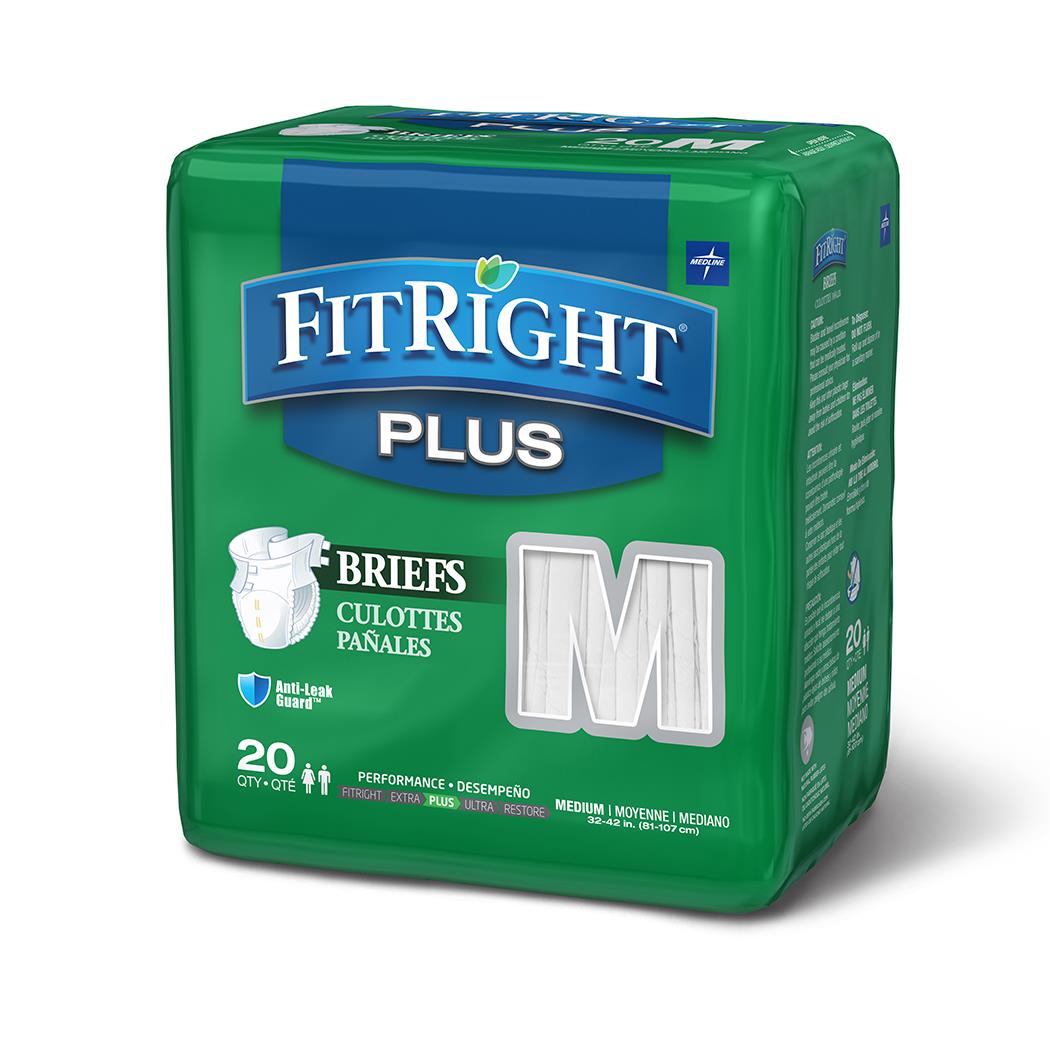 Fitright Plus Adult Briefs Medium Packages Of 20 Case/80 Each