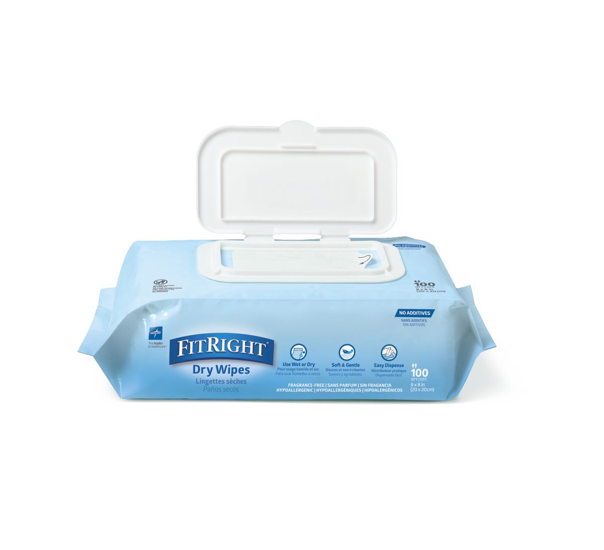 Fitright Soft Dry Wipes 8" X 8" Case/1200 Each