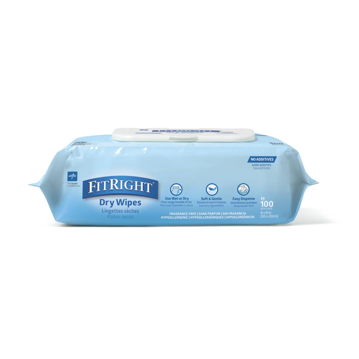 Fitright Soft Dry Wipes 8" X 8" Case/1200 Each