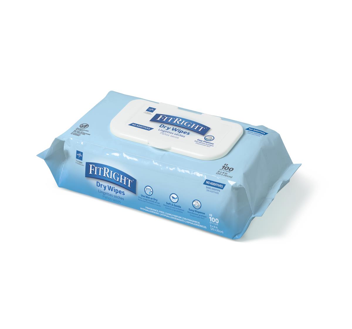 Fitright Soft Dry Wipes 8" X 8" Case/1200 Each