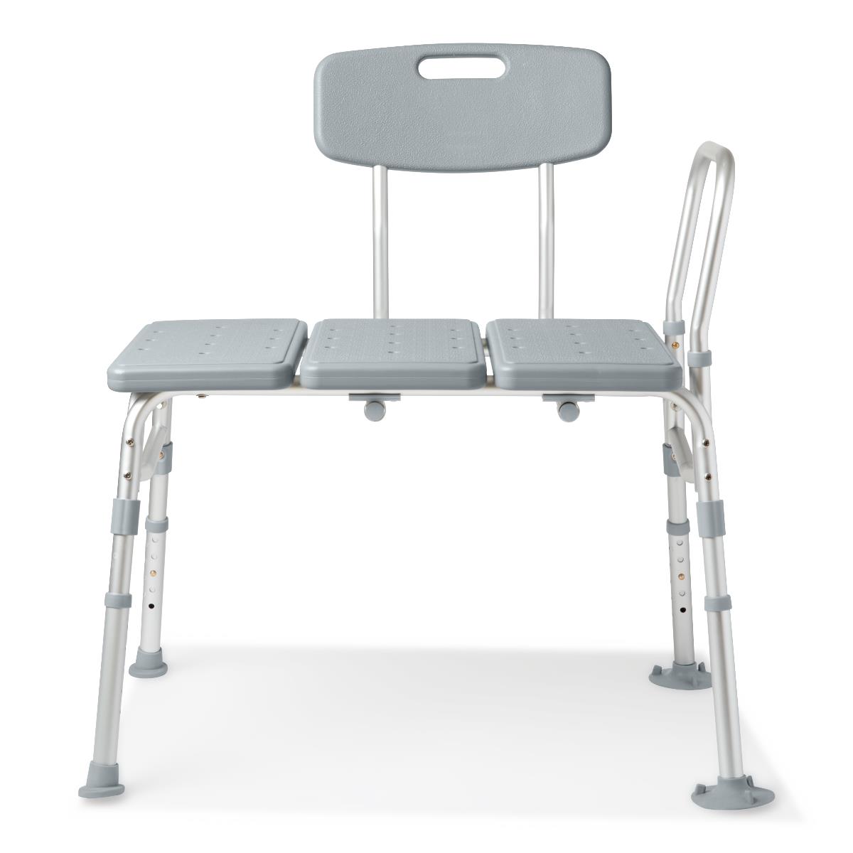 Guardian Aluminum Bath Transfer Bench With Back, Grey Plastic Seat & Back, Plain Box Knockdown, 400lb Capacity Each