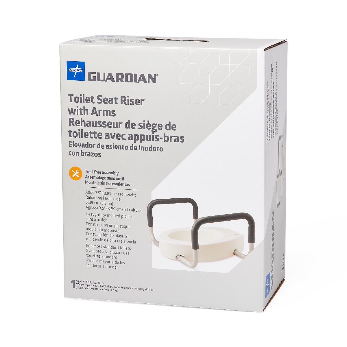 Guardian Raised Toilet Seat 3.5” Height Standard Bowl With Arms 400lbweight Capacity Each