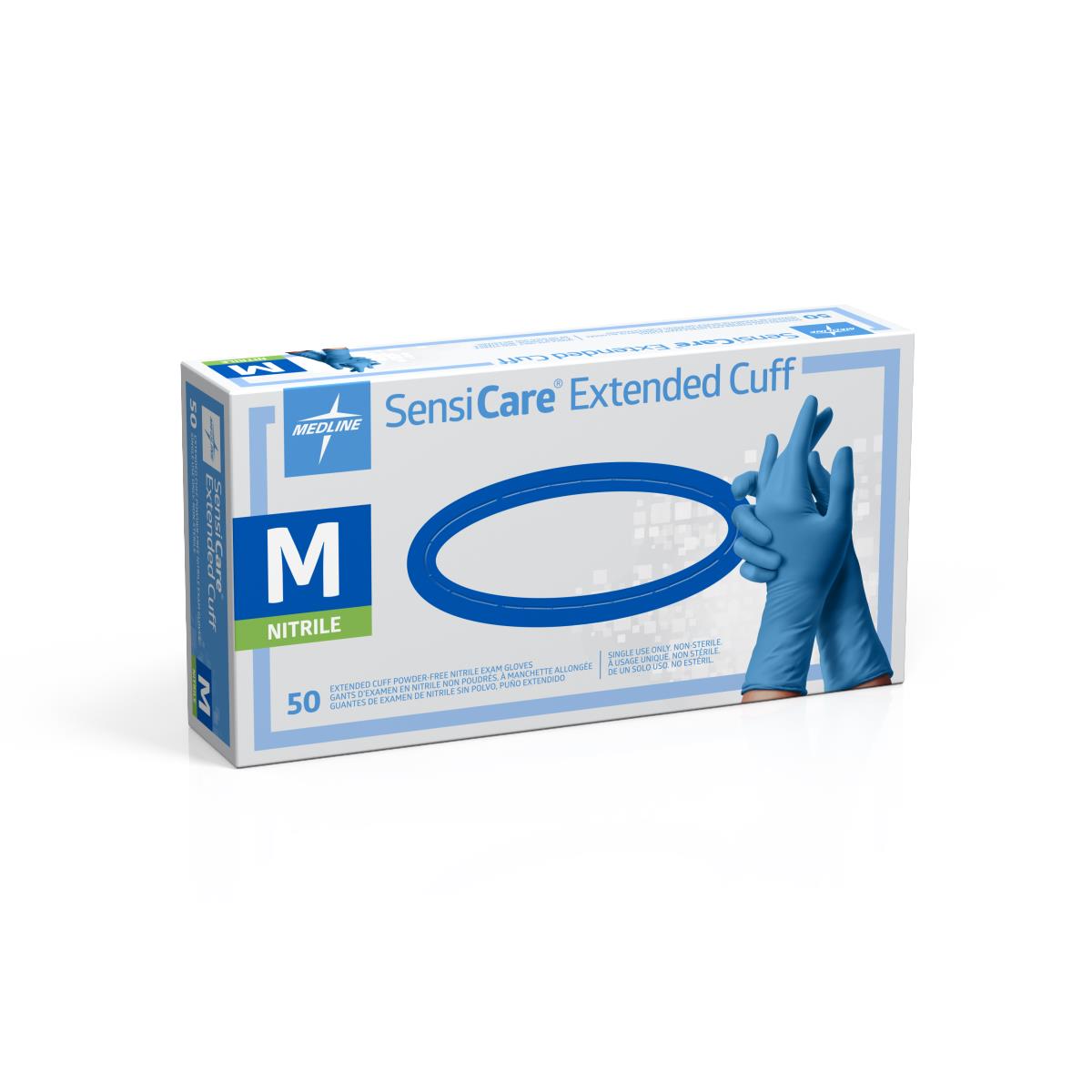 Sensicare Powder-free Nitrile Glove With 12" Extended Length Cuff Large Latex-free Blue