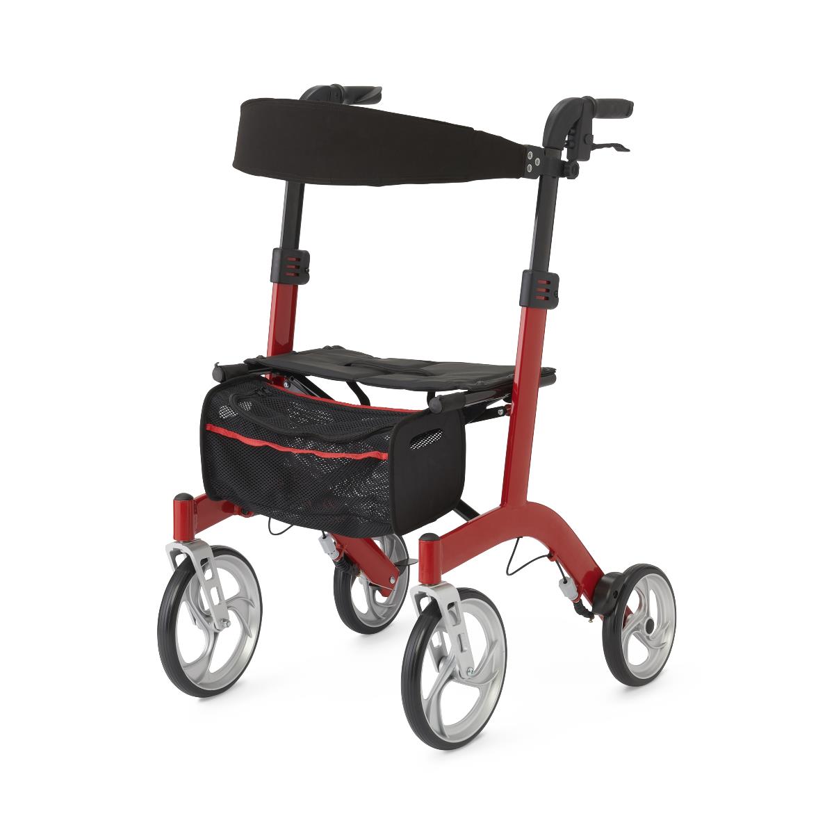 Medline European-style Aluminum Rollator W/storage Bag, 300lb Capacity,red
