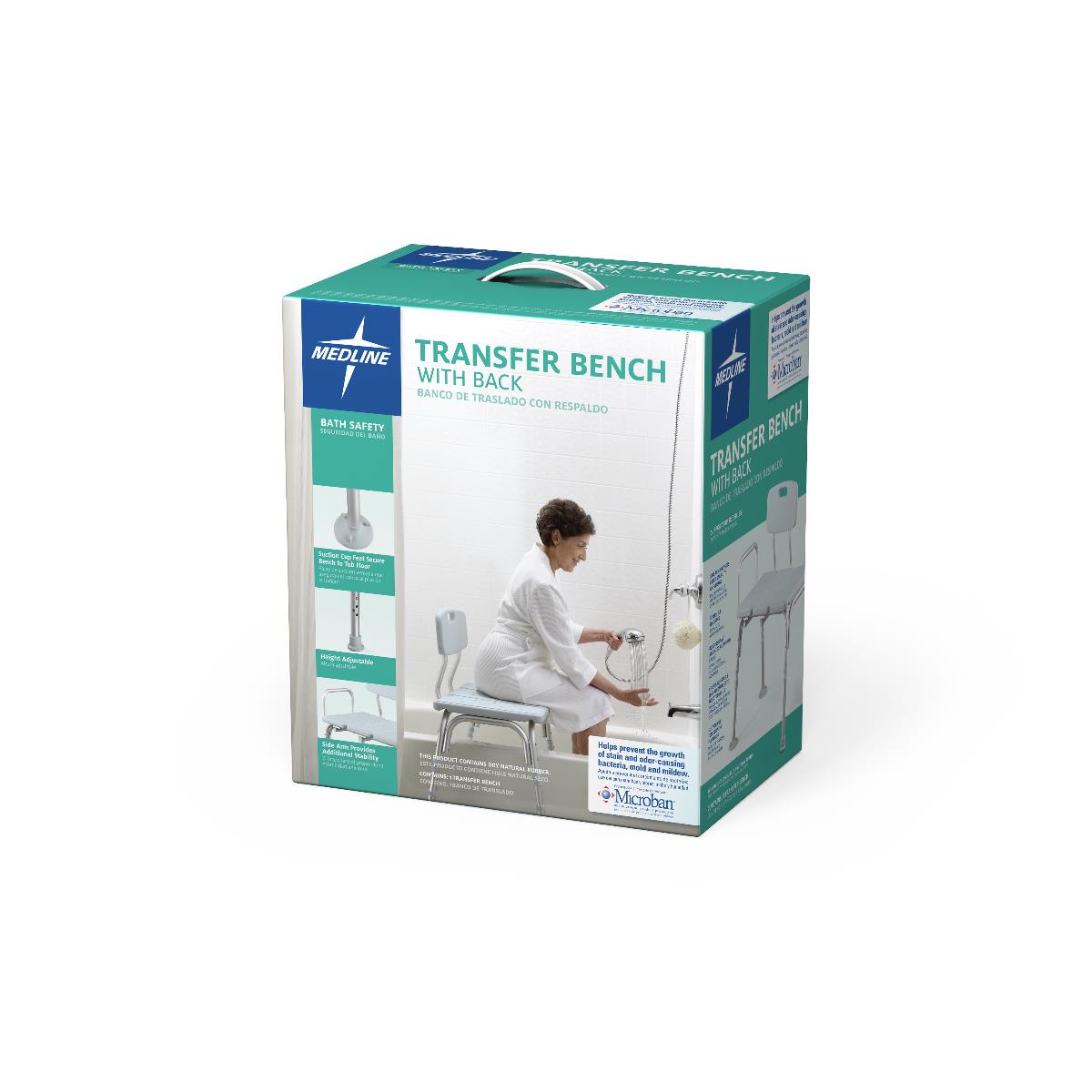 Medline Aluminum Bath Transfer Bench With Back Microban Treated