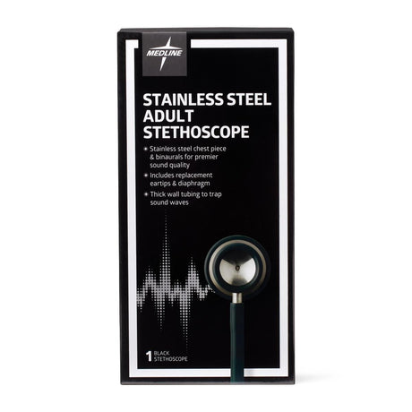 Stethoscope Elite Dual Head Stainless Steel 22" Length Black Each