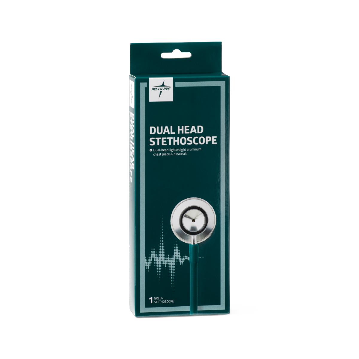 Stethoscope Light Weight Thick Walled Dual Head Silver Chestpiece 22"tube Hunter Green Each