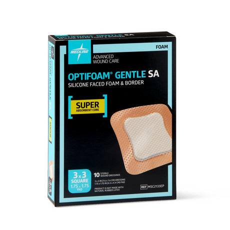Optifoam Gentle Foam Dressing With Silicone Adhesive Face And Border & Super Absorbent Core 7.5cm X 7.5cm Box/10