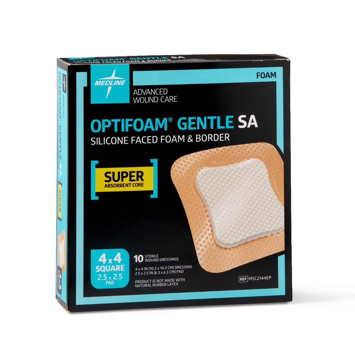 Optifoam Gentle Foam Dressing With Silicone Adhesive Face And Border & Super Absorbent Core 10cm X 10cm Box/10 Each