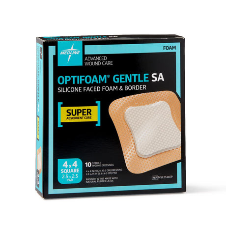 Optifoam Gentle Foam Dressing With Silicone Adhesive Face And Border & Super Absorbent Core 10cm X 10cm Box/10 Each