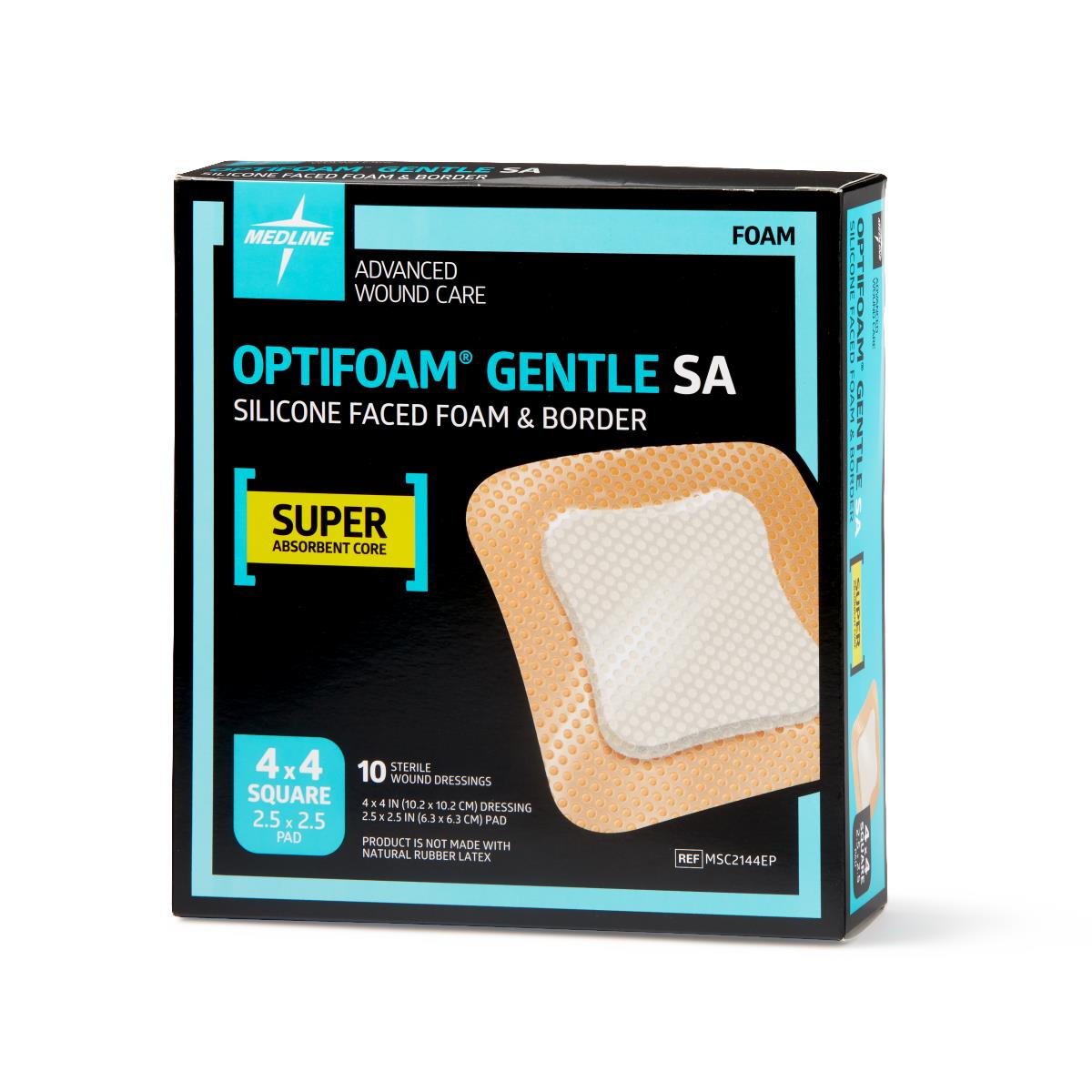Optifoam Gentle Foam Dressing With Silicone Adhesive Face And Border & Super Absorbent Core 10cm X 10cm Box/10 Each