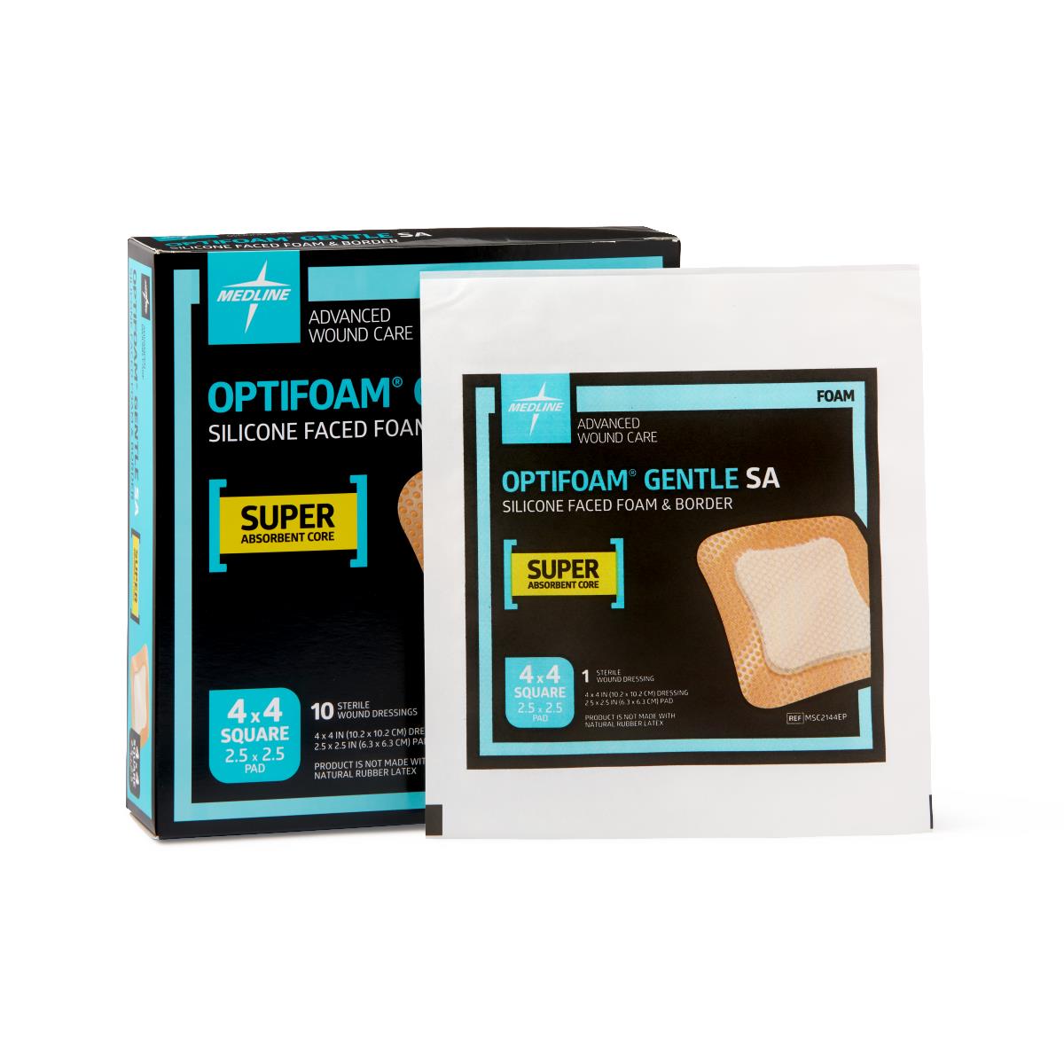 Optifoam Gentle Foam Dressing With Silicone Adhesive Face And Border & Super Absorbent Core 10cm X 10cm Box/10 Each