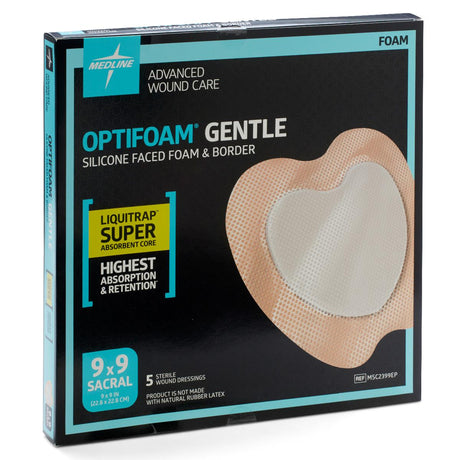 Optifoam Gentle Foam Dressing With Silicone Adhesive Face And Border & Liquitrap Core 22.8cm X 22.8cm Sacral Box/5