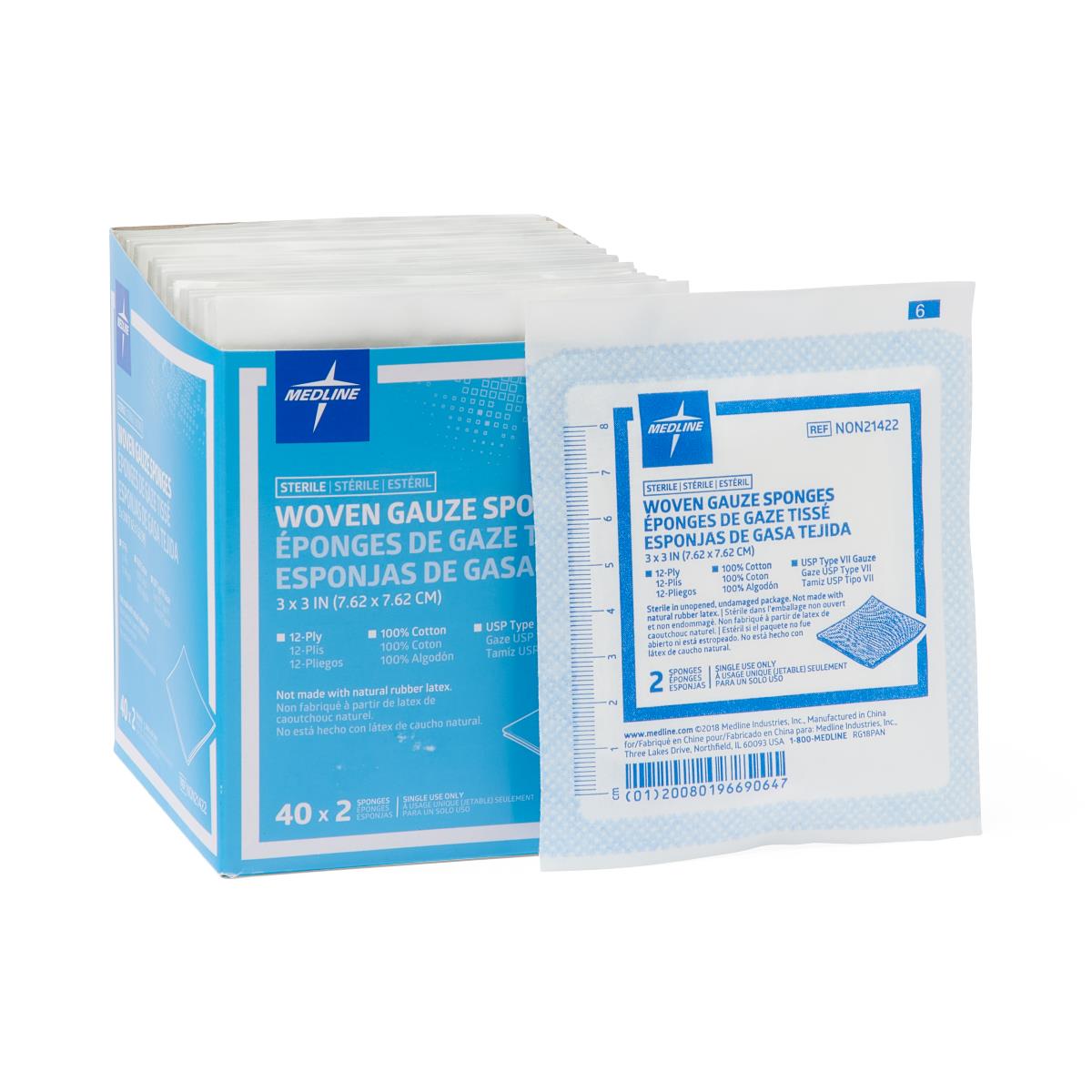 Medline Sterile 100% Cotton Woven Gauze Sponge