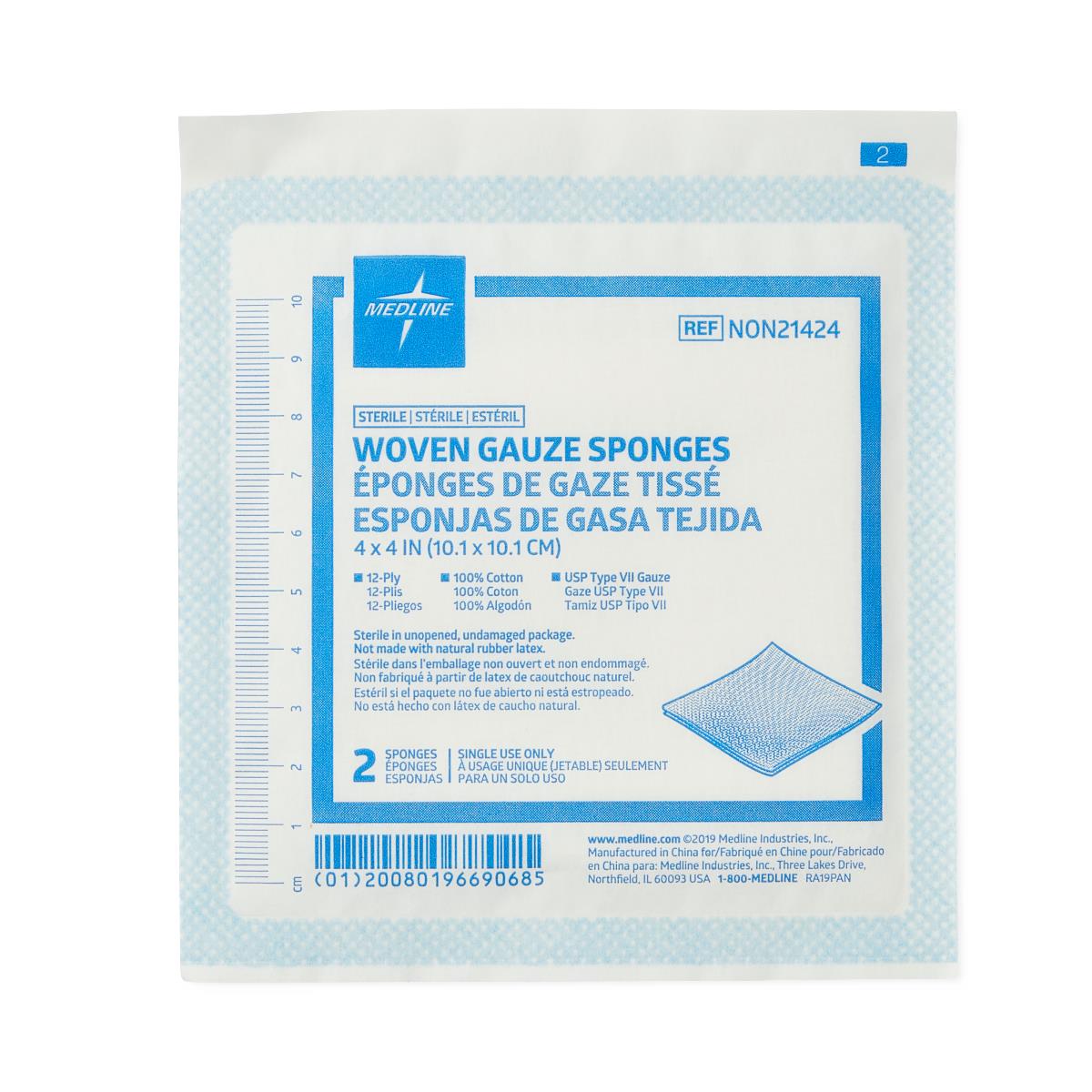 Medline Sterile 100% Cotton Woven Gauze Sponge