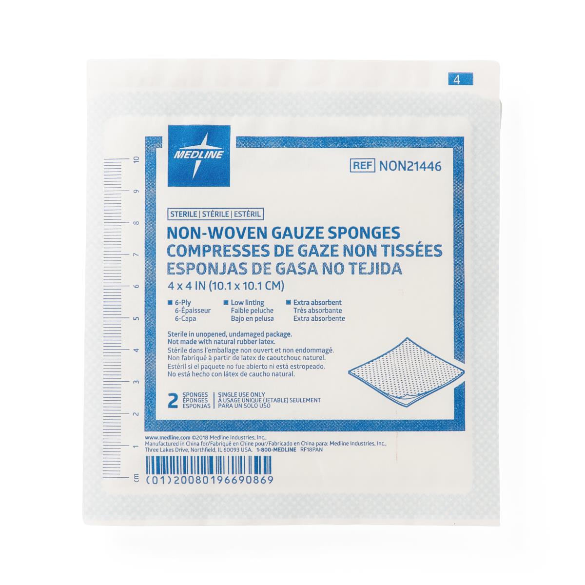 Medline Sterile Non-woven Gauze Sponge, 2-Pack