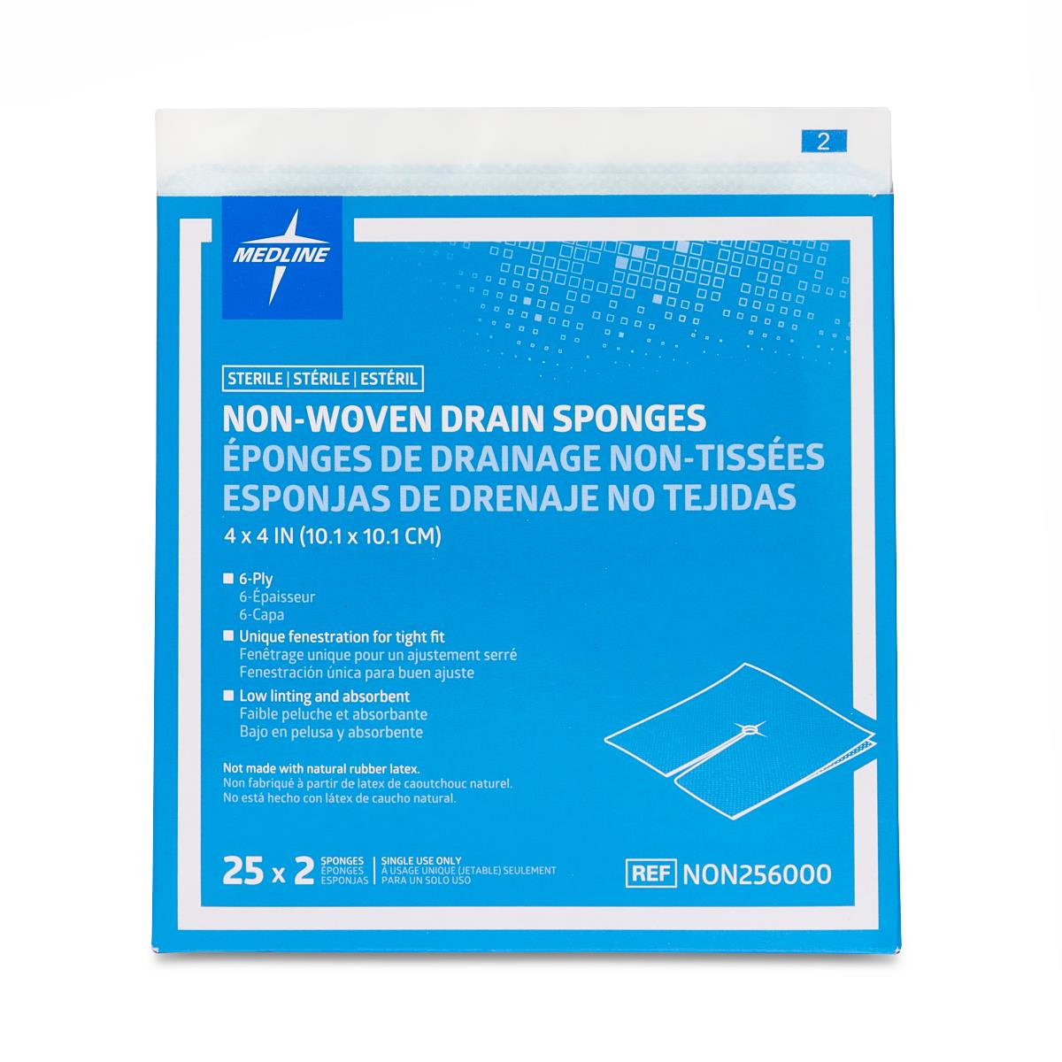 Medline Sterile Nonwoven Gauze Drain Sponges Premium 6-ply 4" x 4"