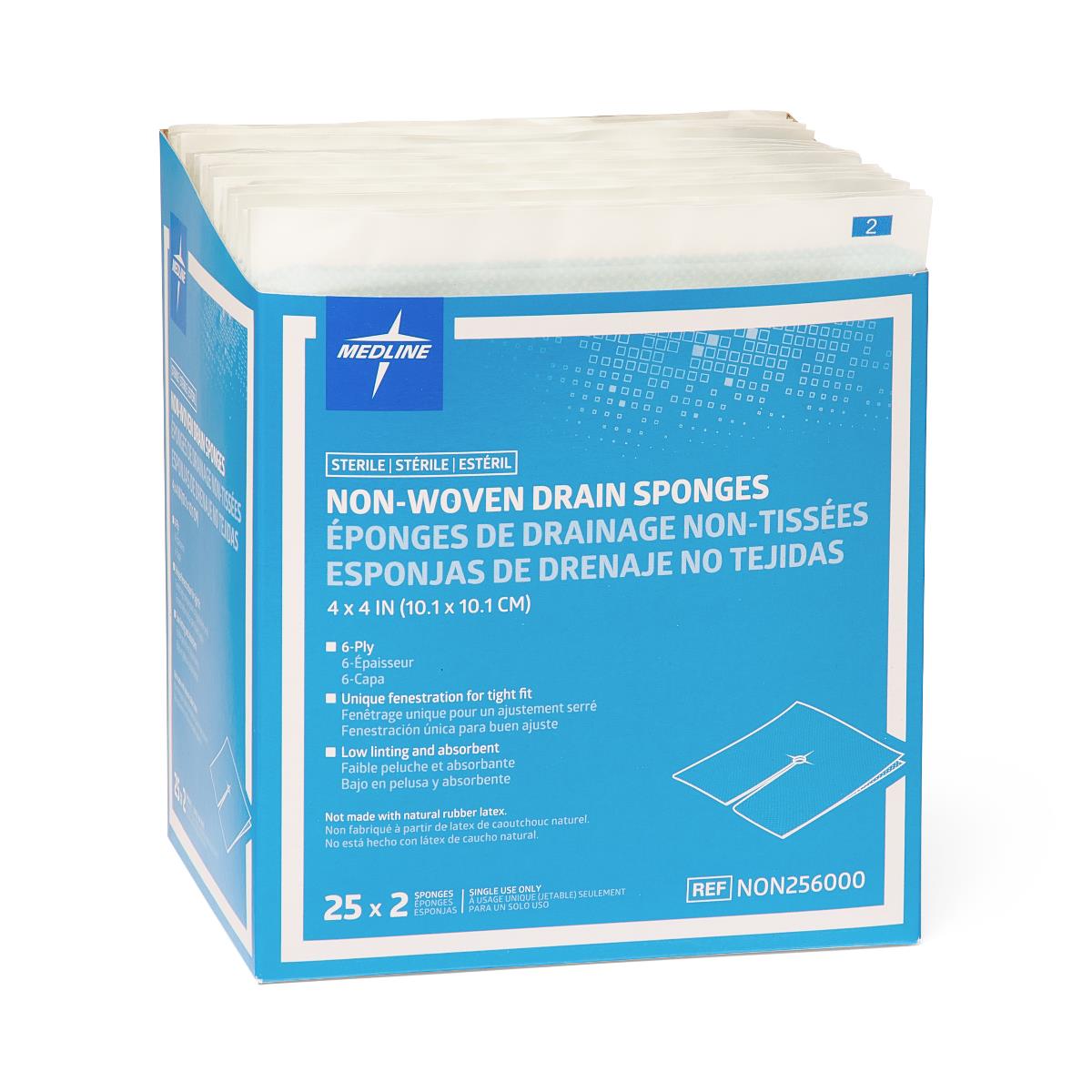 Medline Sterile Nonwoven Gauze Drain Sponges Premium 6-ply 4" x 4"