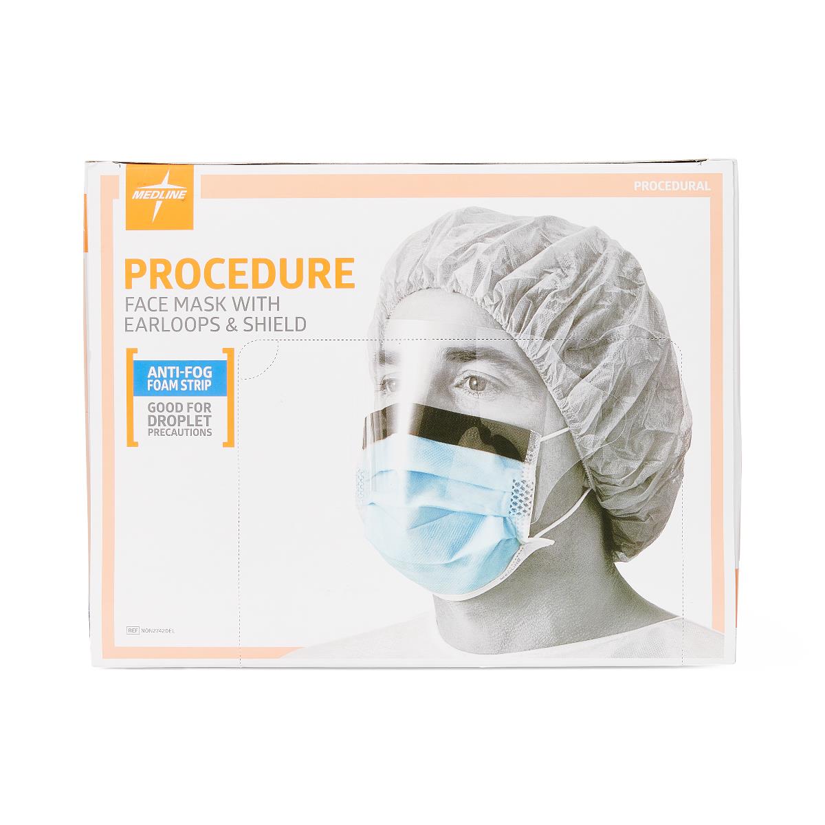Face Mask With Shield Earloop 3ply Fluid Resistant 80 Level 1 With Anti-fog Thin Foam Strip Blue Blue Case/100 Each
