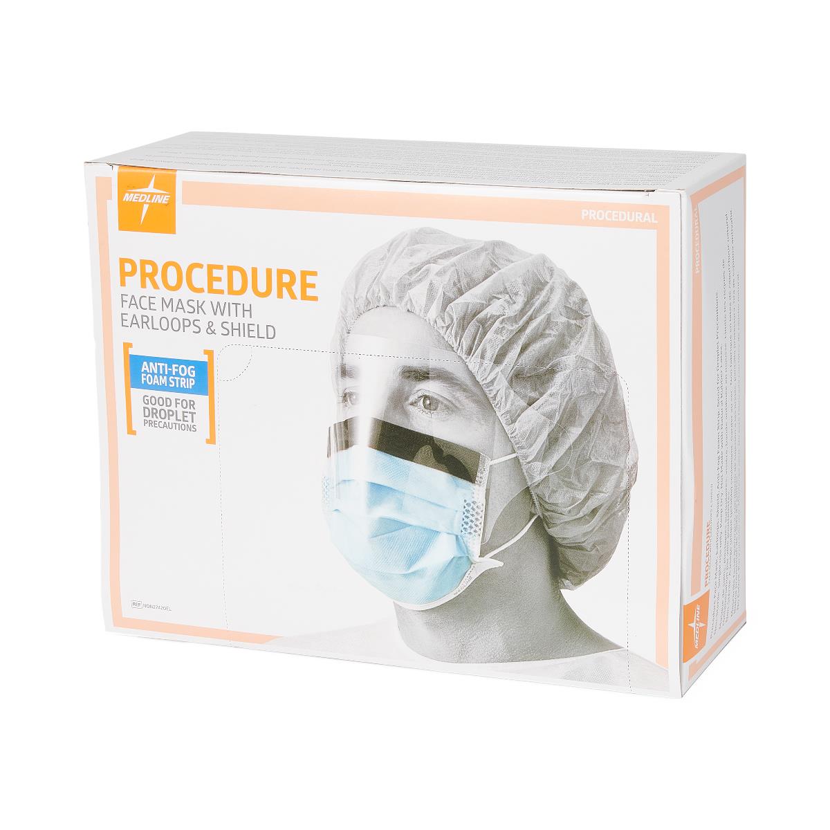 Face Mask With Shield Earloop 3ply Fluid Resistant 80 Level 1 With Anti-fog Thin Foam Strip Blue Blue Case/100 Each