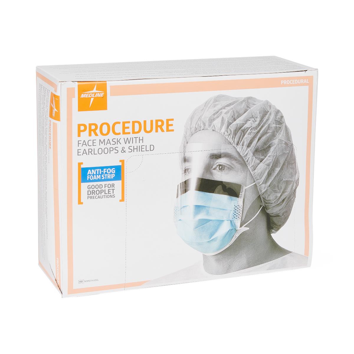 Face Mask With Shield Earloop 3ply Fluid Resistant 80 Level 1 With Anti-fog Thin Foam Strip Blue Blue Case/100 Each