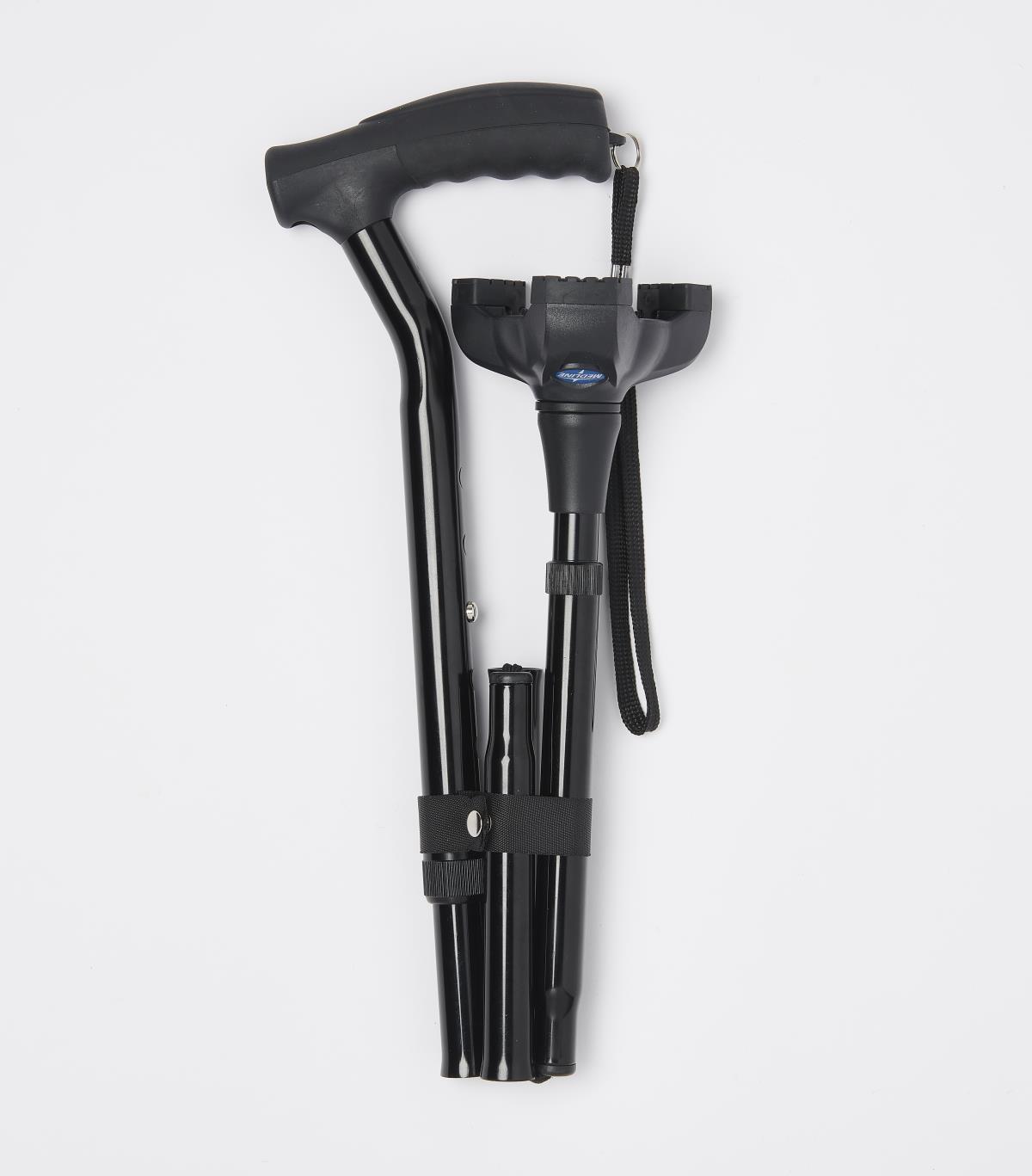 T-handle Folding Cane With 3 Pt Tip And Ergonomic Gel Grip 350lb Weightcapacityblack