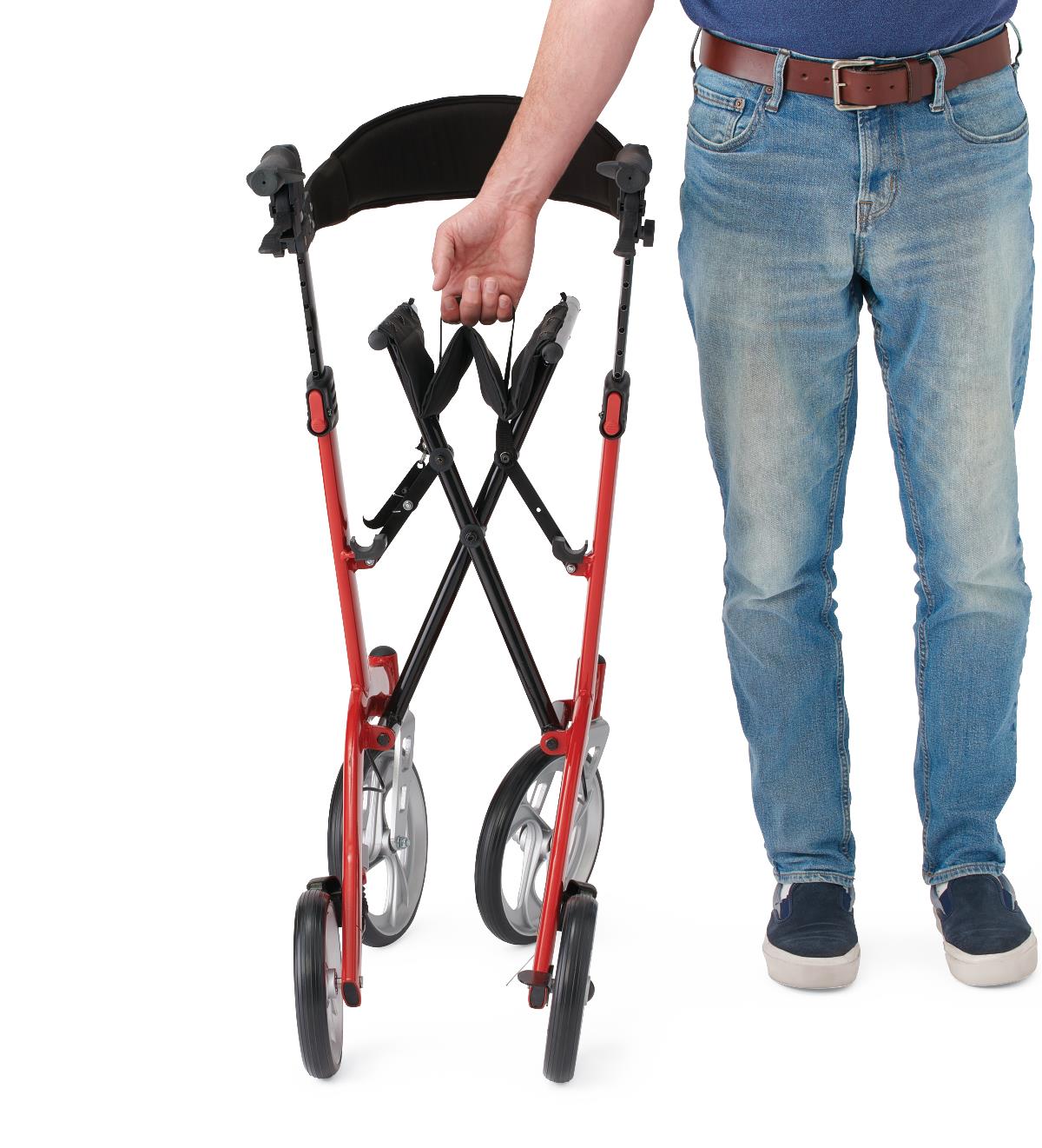 Medline European-style Aluminum Rollator W/storage Bag, 300lb Capacity,red