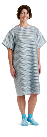 Medline Cotton/poly Blend Patient Gown White With Star Print Straight Back And Back Ties