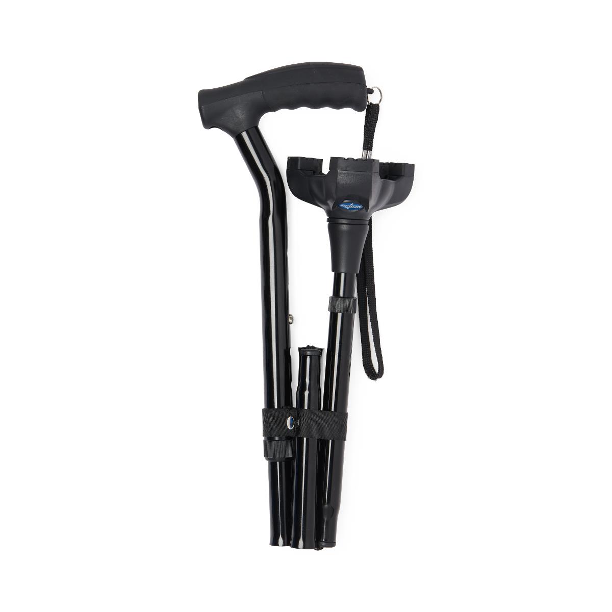 T-handle Folding Cane With 3 Pt Tip And Ergonomic Gel Grip 350lb Weightcapacityblack