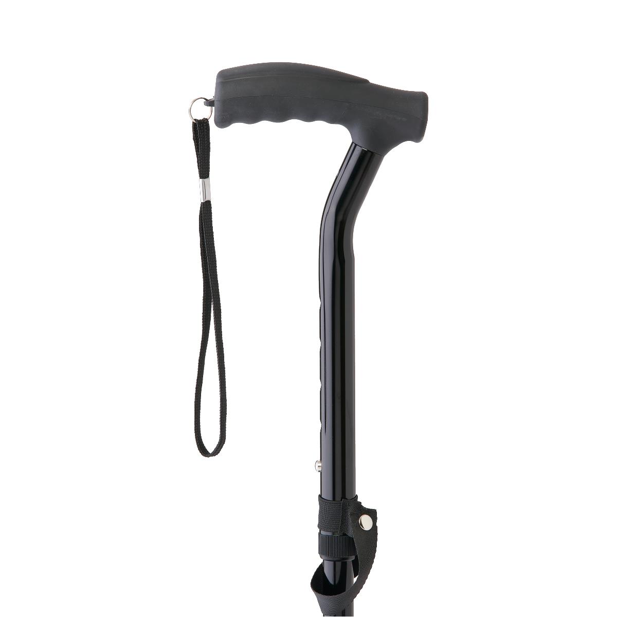 T-handle Folding Cane With 3 Pt Tip And Ergonomic Gel Grip 350lb Weightcapacityblack