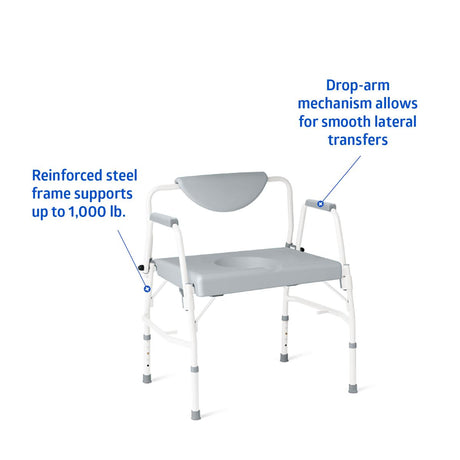 Commode Chair Xw Stationary W/drop Arms & Adj Ht Leg 1000lb Capacity