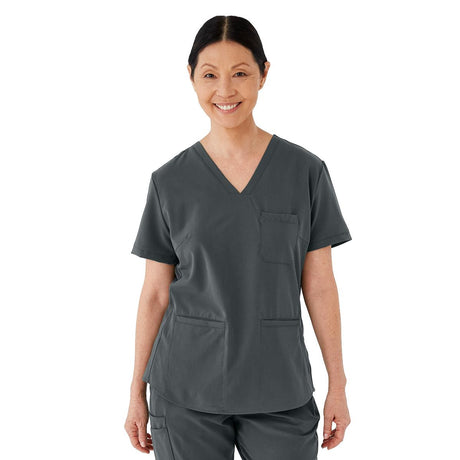 Lexington AVE Women's V-Neck Scrub Tops with 3 Pockets Charcoal